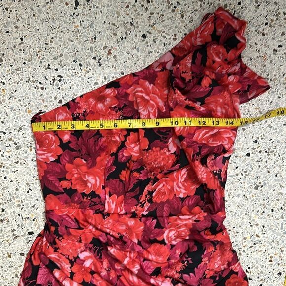 Do+Be  medium m red pink floral midi dress side zip flutter sleeve - Picture 4 of 7